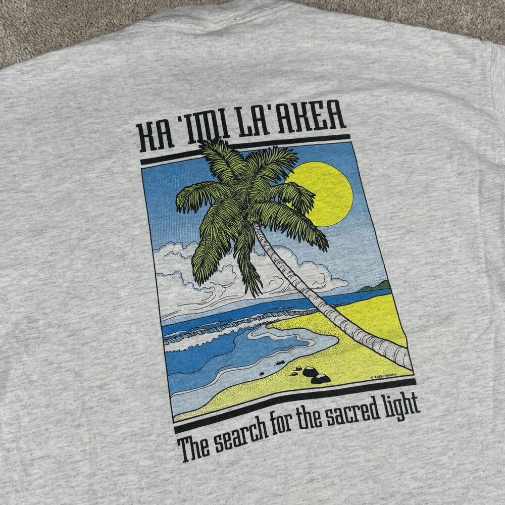 Vintage Surf Graphic Tee T Shirt XL VTG 90s Ka’imi La’akea Scared Light Hawaii